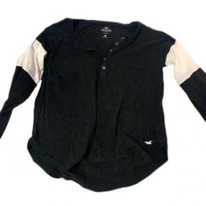 Hollister Black and White Henley Long Sleeve Tee